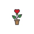 Heart plant in flower pot filled outline icon