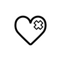 Heart plaster vector icon. Black and white love illustration. Outline linear icon of heart.