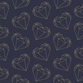 Heart polygonal diamond shape valentine love outlines seamless illustration pattern on dark blue background Royalty Free Stock Photo