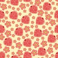 Heart of pomegranate fruit and flowers.Seamless pa Royalty Free Stock Photo