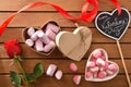 Heart poster with message sweets and rose top view