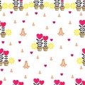 Heart pots with daisy and floral brushes seamless pattern background Royalty Free Stock Photo