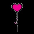 Heart print. Quote love tee. Graphic shirt t. Slogan for girl or woman. Pink heart sketch with text on tshirt. Word love. Design b