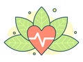 heart and pulse on the background of leaves, the concept of natural medicines, homeopathy and a healthy lifestyle