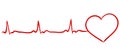 Heart pulse continuous line drawn by hand in red color. Love concept. Heartbeat cardiogram, medical background. Digital