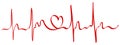 Heart pulse continuous line drawn by hand in red color. Love concept. Heartbeat cardiogram, medical background. Digital