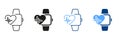 Heart Pulse Control in Smartwatch Line and Silhouette Icon Set. Smart Watch Technology for Sport Pictogram. Heartbeat