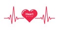 Heart pulse. Heartbeat line, cardiogram. Red and white colors. Beautiful healthcare, medical background. Modern simple design.
