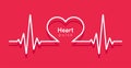 Heart pulse. Heartbeat line, cardiogram. Red and white colors. Beautiful healthcare, medical background. Modern simple design. Royalty Free Stock Photo