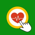 Heart with pulse icon. Heartbeat concept. Hand Mouse Cursor Clicks the Button