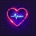 Heart with pulse neon sign. Medicine lesson glowing icon. Health lesson symbol. Vector illustration for design. Medicine concept Royalty Free Stock Photo