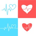 Heart pulse. Red, blue, white colors. Heartbeat lone, cardiogram. Beautiful healthcare, medical background. Modern simple design.