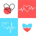 Heart pulse. Red, blue, white colors. Heartbeat lone, cardiogram. Beautiful healthcare, medical background. Modern simple design.