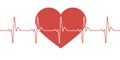 Heart pulse. Red and white colors. Heartbeat lone, cardiogram. Beautiful healthcare, medical background. Modern simple design.