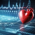 Heart pulse. Red and white colors. Heartbeat love, cardiogram. Generative AI Royalty Free Stock Photo