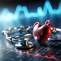 Heart pulse. Red and white colors. Heartbeat love, cardiogram. Generative AI Royalty Free Stock Photo