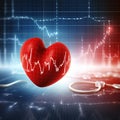 Heart pulse. Red and white colors. Heartbeat love, cardiogram. Generative AI Royalty Free Stock Photo