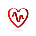 Heart with pulse ribbon logo template.