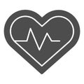 Heart pulse tracker line and solid icon. Sportsman heartbeat rate in love shape symbol, outline style pictogram on white Royalty Free Stock Photo