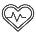 Heart pulse tracker line and solid icon. Sportsman heartbeat rate in love shape symbol, outline style pictogram on white Royalty Free Stock Photo