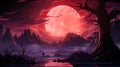 In the heart of purple obscurity, a red dragon basks in the luminescence of a pink moon. Ceated with Generative AI