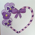 Heart and Purple Pansies pen and ink drawing