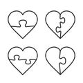 Heart Puzzle Line Icon Set. Vector isolated flat design outline illustration Royalty Free Stock Photo