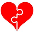 Heart puzzle symbol icon - red simple, isolated - vector Royalty Free Stock Photo