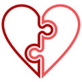 Heart puzzle symbol icon - red simple outlined, isolated - vector Royalty Free Stock Photo