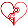 Heart puzzle symbol icon - red simple outlined, isolated - vector Royalty Free Stock Photo