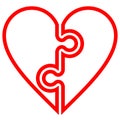 Heart puzzle symbol icon - red simple outlined, isolated - vector Royalty Free Stock Photo