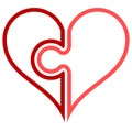 Heart puzzle symbol icon - red simple outlined, isolated - vector Royalty Free Stock Photo