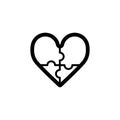 Heart puzzle vector icon. Black and white love illustration. Outline linear icon of heart. Royalty Free Stock Photo