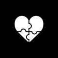 Heart puzzle vector icon. Black and white love illustration. Solid linear icon of heart. Royalty Free Stock Photo