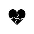 Heart puzzle vector icon. Black and white love illustration. Solid linear icon of heart. Royalty Free Stock Photo