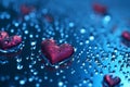 Heart rain on blue: Valentine\'s Day and wedding concept