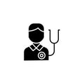 Heart rate auscultation black icon concept. Heart rate auscultation flat vector symbol, sign, illustration.