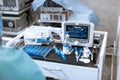 Heart rate monitor in hospital theater. Medical vital signs monitor instrument in a hospital on anesthesia surgery monitor. ECG