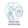 Heart rate monitoring tools concept icon. Cardiological health control idea thin line illustration. Stethoscope Royalty Free Stock Photo