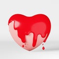 Heart with red paint splash melting glossy glaze 3d rendering. Valentines day invitation advertising design composition Royalty Free Stock Photo