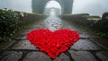 Heart of Red Petals on Stone Path Royalty Free Stock Photo