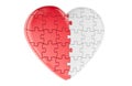 Heart from red and white puzzles, 3D rendering Royalty Free Stock Photo