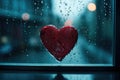 Heart Reflection on Rainy Window: City Lights and Love's Melancholy - Generative AI