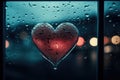 Heart Reflection on Rainy Window: City Lights and Love's Melancholy - Generative AI