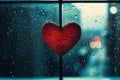 Heart Reflection on Rainy Window: City Lights and Love's Melancholy - Generative AI