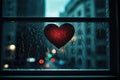 Heart Reflection on Rainy Window: City Lights and Love's Melancholy - Generative AI