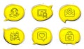 Heart, Reject mail and Search map icons set. Copyright locker sign. Like rating, Delete letter, Find address. Vector