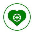 Heart, repair, cardiology, gear, treatment, surgery, tools icon. Green vector sketch.