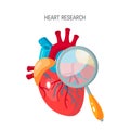 Heart research or diagnotic concept in flat style Royalty Free Stock Photo