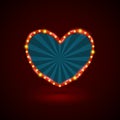 Heart retro light banner with light bulbs